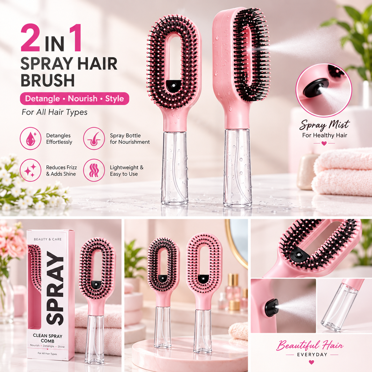2 in 1 Spray Hair Brush & Detangler