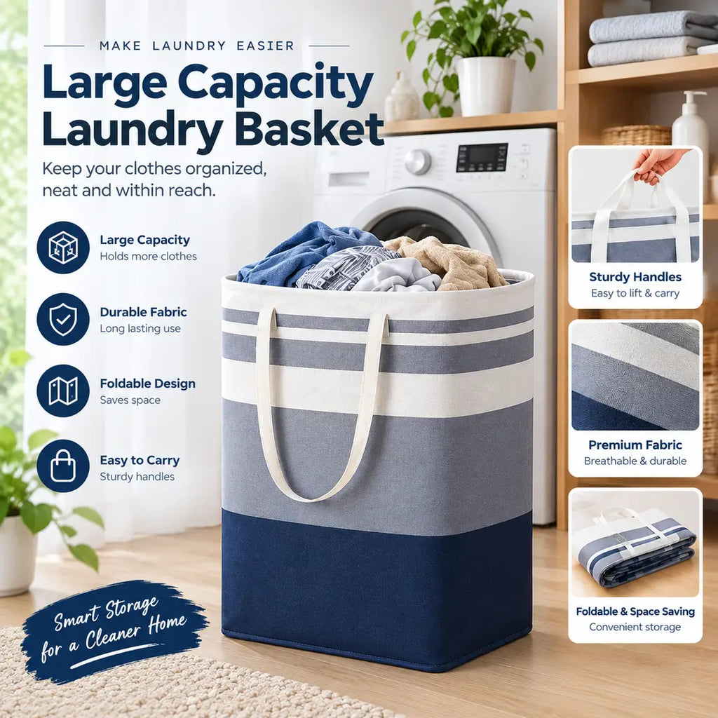 Ultra Large Cloth Laundry Basket 72L Capacity Multicolor