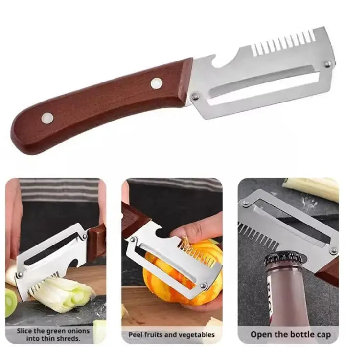 3-in-1 Multi Function Kitchen Tool with Wooden Handle